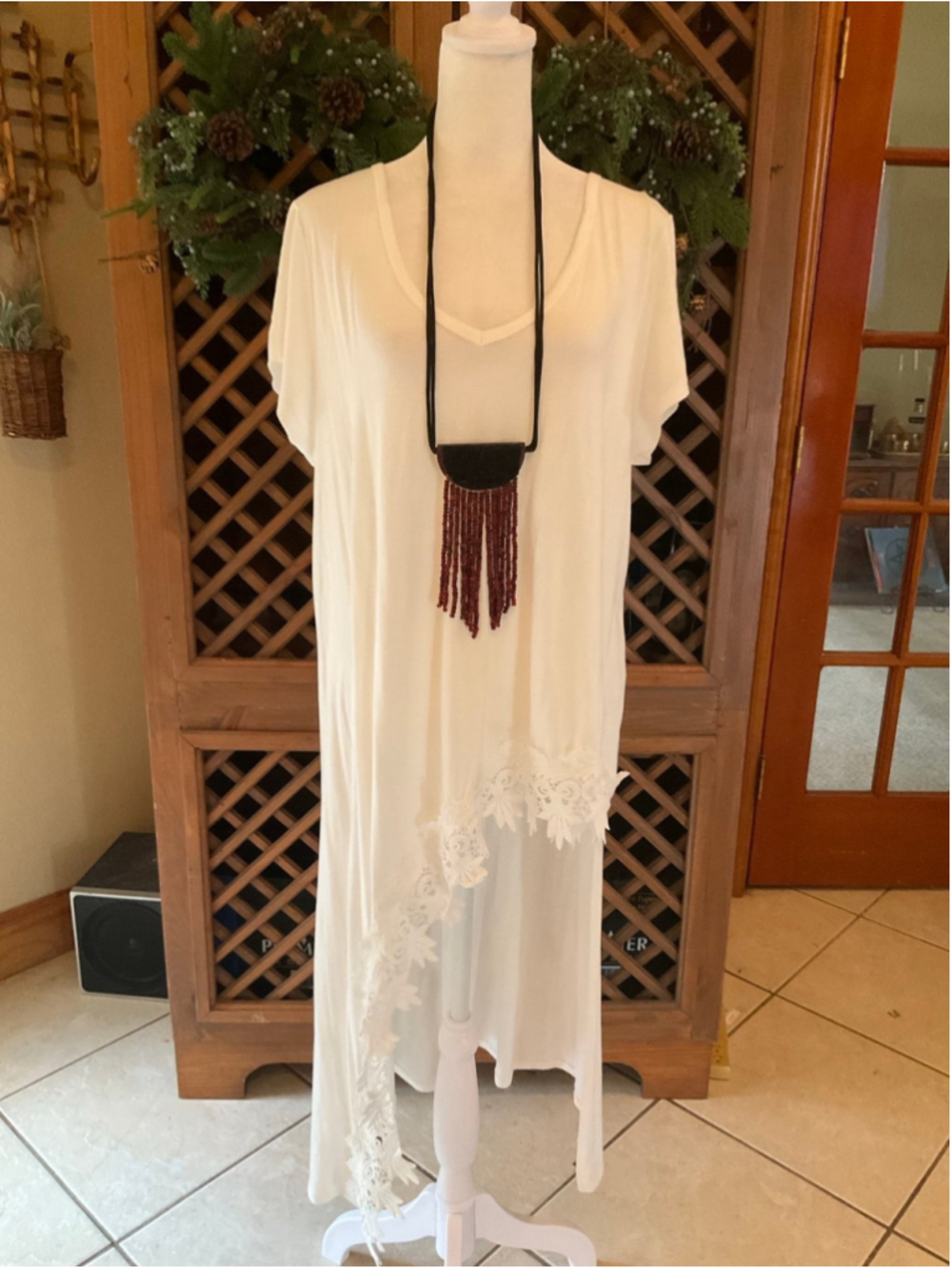 NWT Three Bird Nest White Asymmetrical Lace Hem Tunic XL Boho